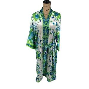 VTG Brownstone Studio NY‎ Kaftan Blue Green White Floral Mrs Roper LG Retro 70s